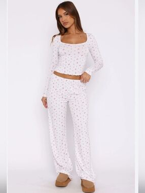 White Fox Floral Pj Set Size Xs